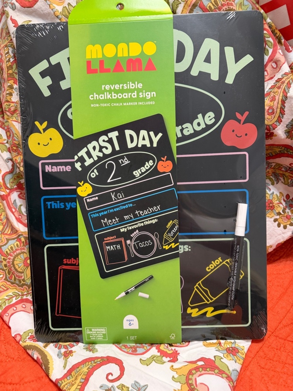 MONDO LLAMA Reversible Chalkboard Sign - Black with Neon Accents